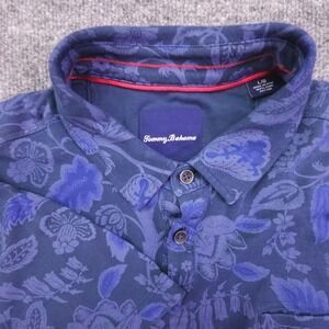 Tommy Bahama Polo Shirt Men's L Navy Blue Floral Print 100% Pima Cotton